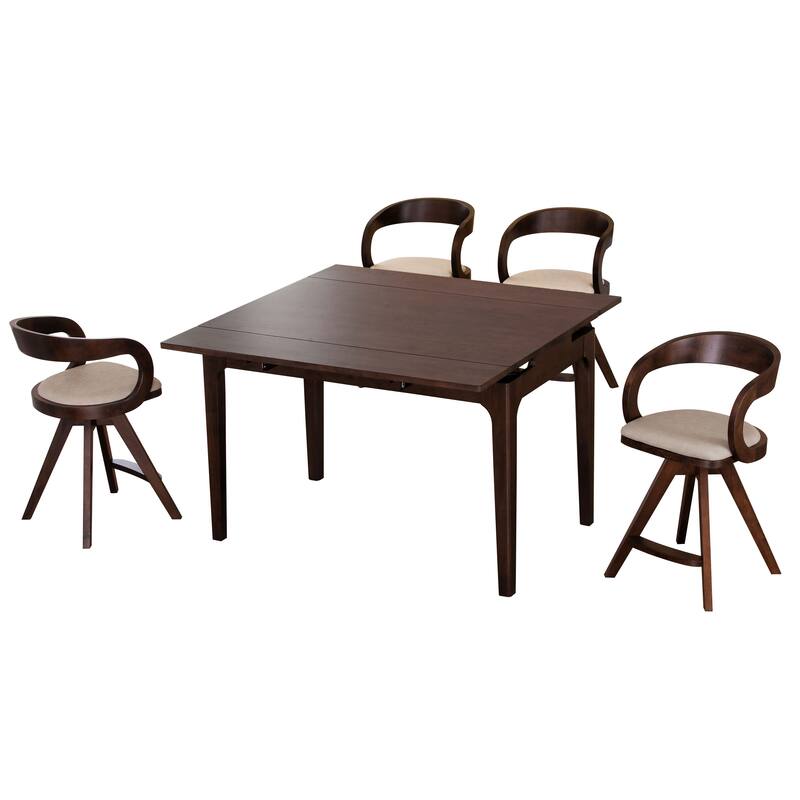 Furniture of America Abigail IX Mid-Century Modern 5-Piece Walnut 53-inch 2-Leaf Extendable Counter Height Dining Set