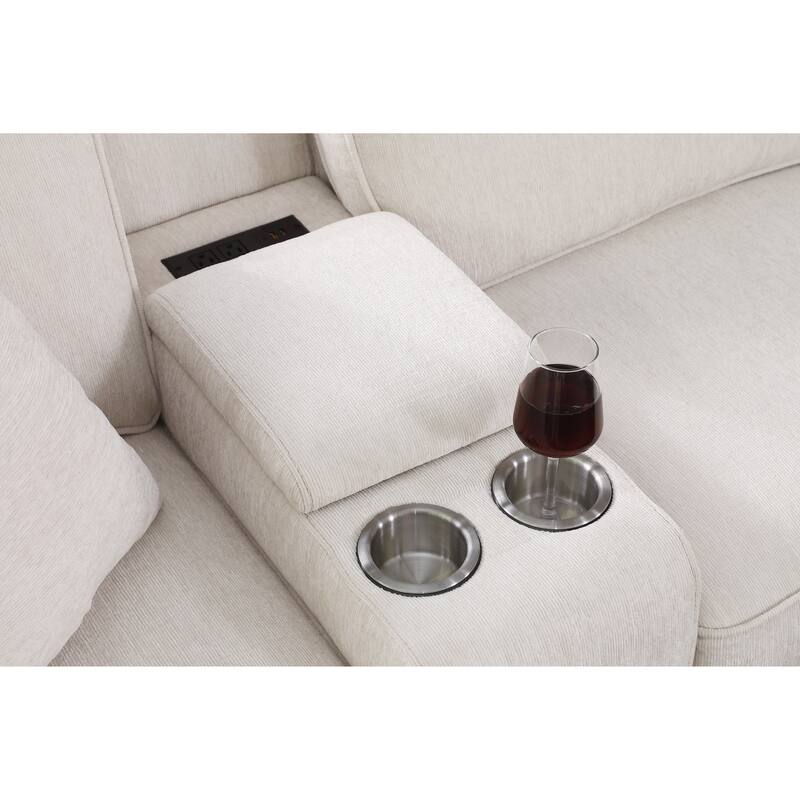 Modern Linen Sectional Sofa with Removable Back Cushions,Accent Sofa with Ottoman,Cupholder and USB port