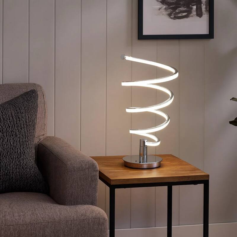 Sun 20 Inch Table Lamp, Accent Twisted Modern Design, LED Light Chrome Base