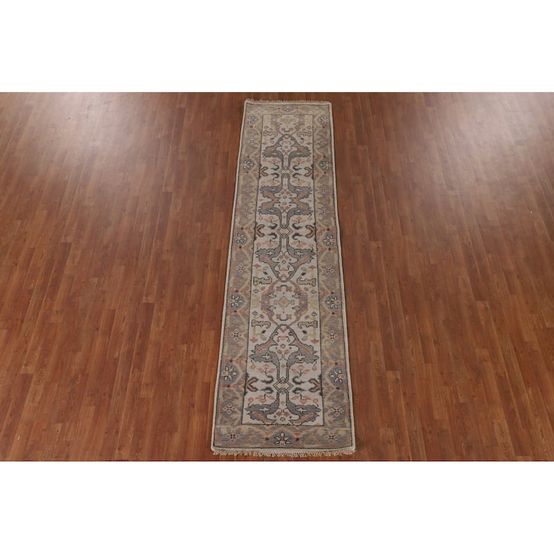Transitional Beige Oushak Oriental Runner Rug Handmade Wool Carpet - 2'7"x 9'11"