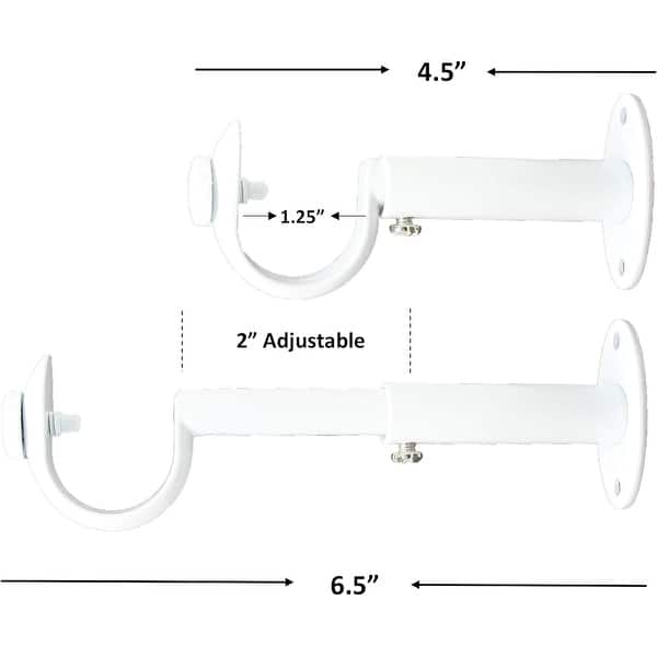 dimension image slide 3 of 7, Adjustable Solid Zinc Curtain Rod Bracket Wall Holder, Fits Up to 1 1/8" or 1 1/4" Rod, 2 Pieces