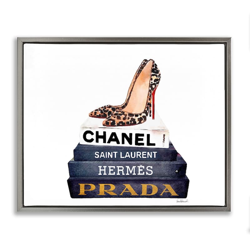 Stupell Glam Fashion Book Set Leopard Pumps Heels Floater Frame - Multi-Color - 31 x 25 - Grey
