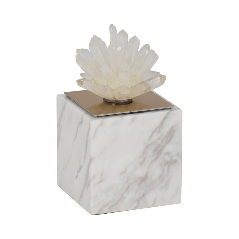 Sagebrook Home 6" Julia Tall Crystal And Marble Block, 6"H - 3" x 3" x 6"