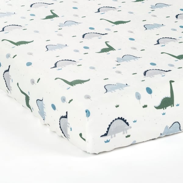 slide 2 of 5, Lush Decor Dinosaurs Roar Soft & Plush Fitted Crib Sheet - 52"x 28" Animals - Dusty Teal/Grey - 52"x 28"