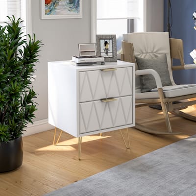 Modern Simple Geometric Style Nightstand with 2 Drawers and Metal Legs