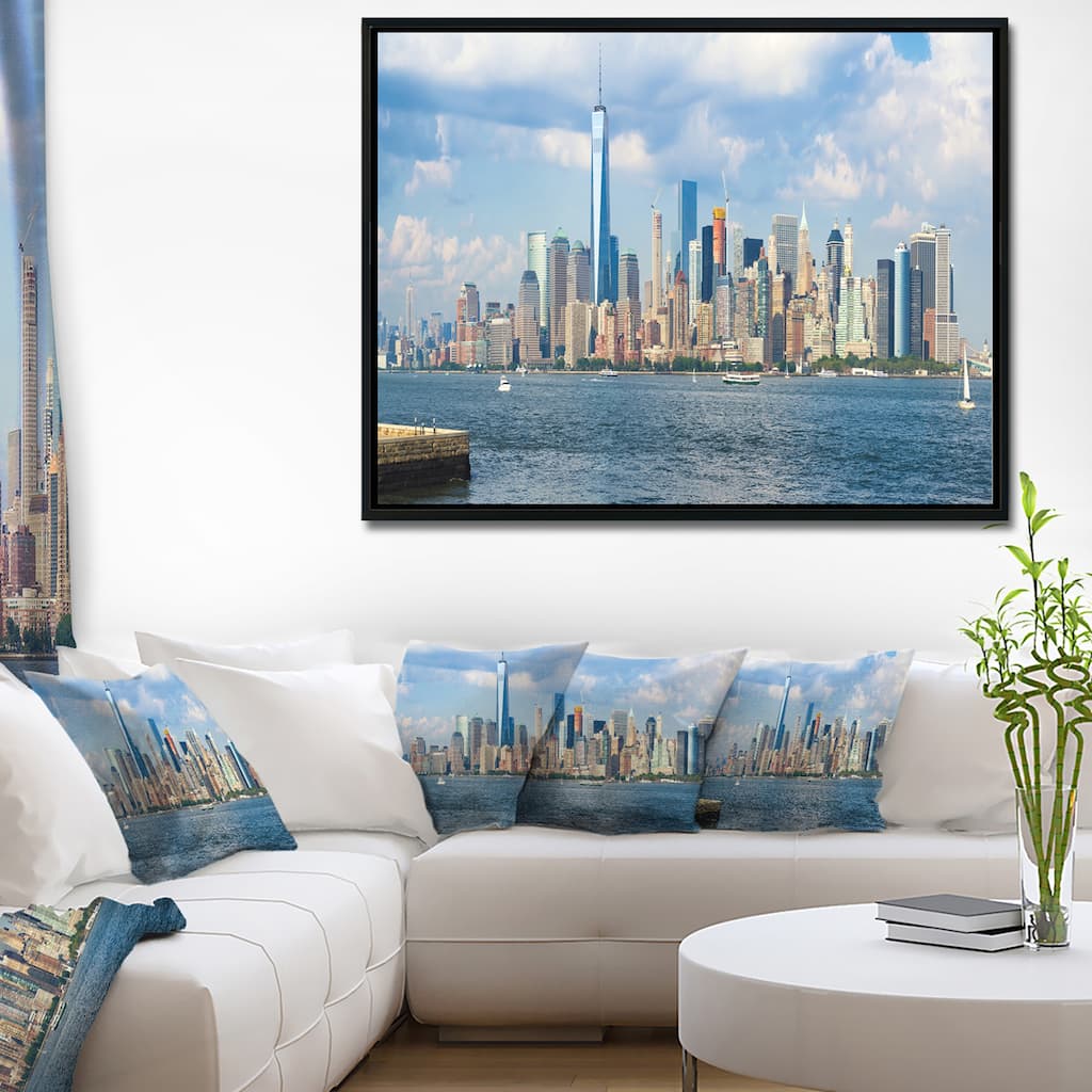 Designart "Lower Manhattan Skyline Panorama" Cityscape Framed Canvas Art Print