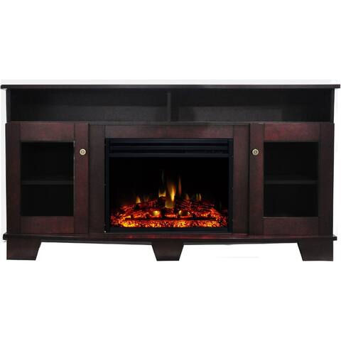 Hanover Glenwood Electric Fireplace Heater with 59-In. Mahogany TV Stand, Deep Log Display and Remote - 59 Inch