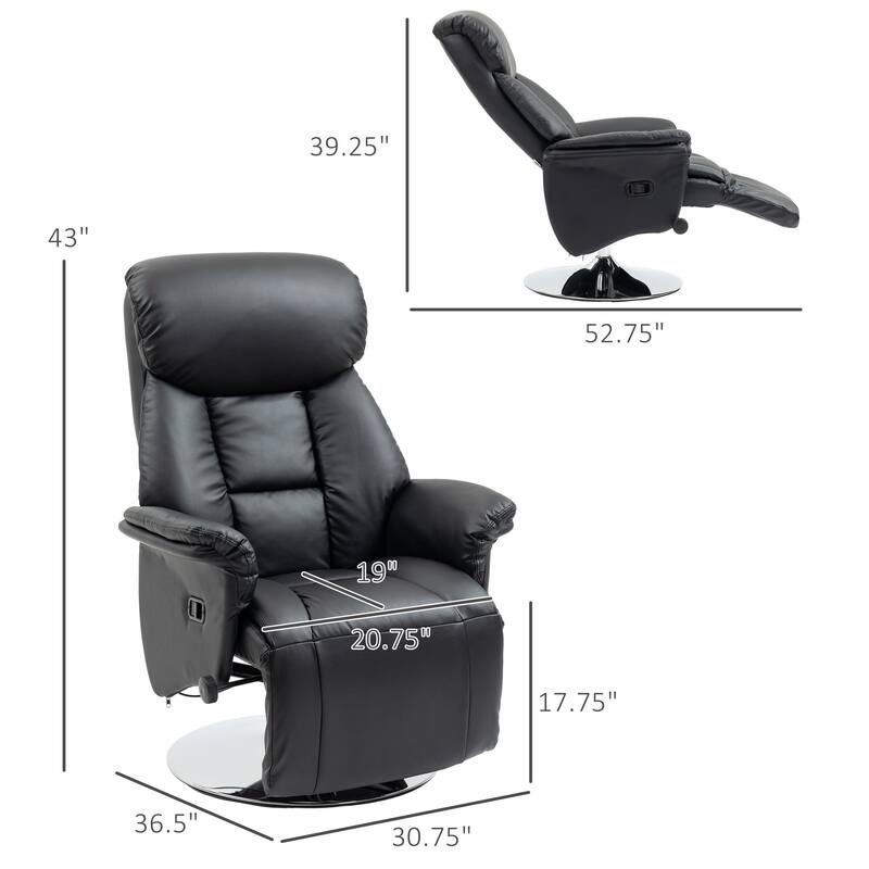 HOMCOM Manual Recliner Chair for Adults, Adjustable Swivel Recliner with Footrest, Padded Arms