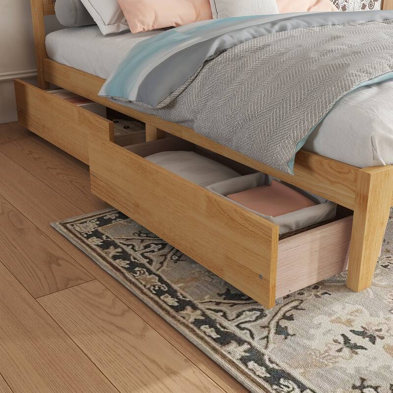 GDFStudio Rubber Wooden Bed with Rattan Headboard