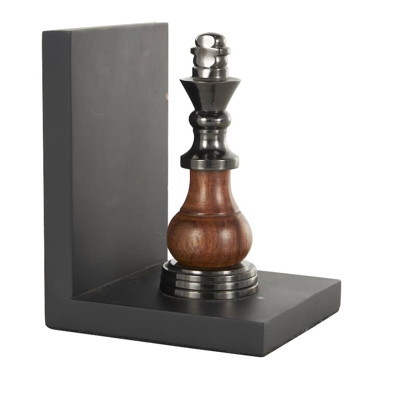 Aluminum Metal Chess Decorative Bookends with Aluminum Accents - Set of 2 Black - Roche River Decor