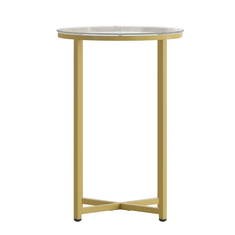 Glass Console Table with Criss Cross Matte Gold Frame - Occasional Table