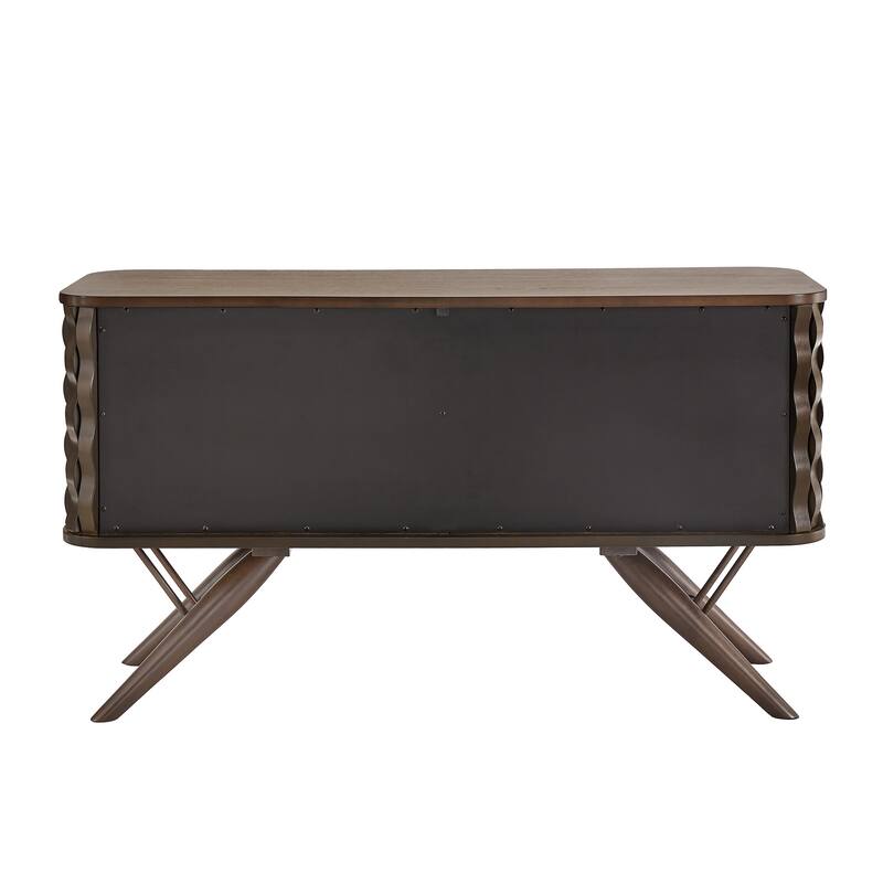 Bernal Two-tone Walnut Finish Rippled Wood Design Server by iNSPIRE Q Modern
