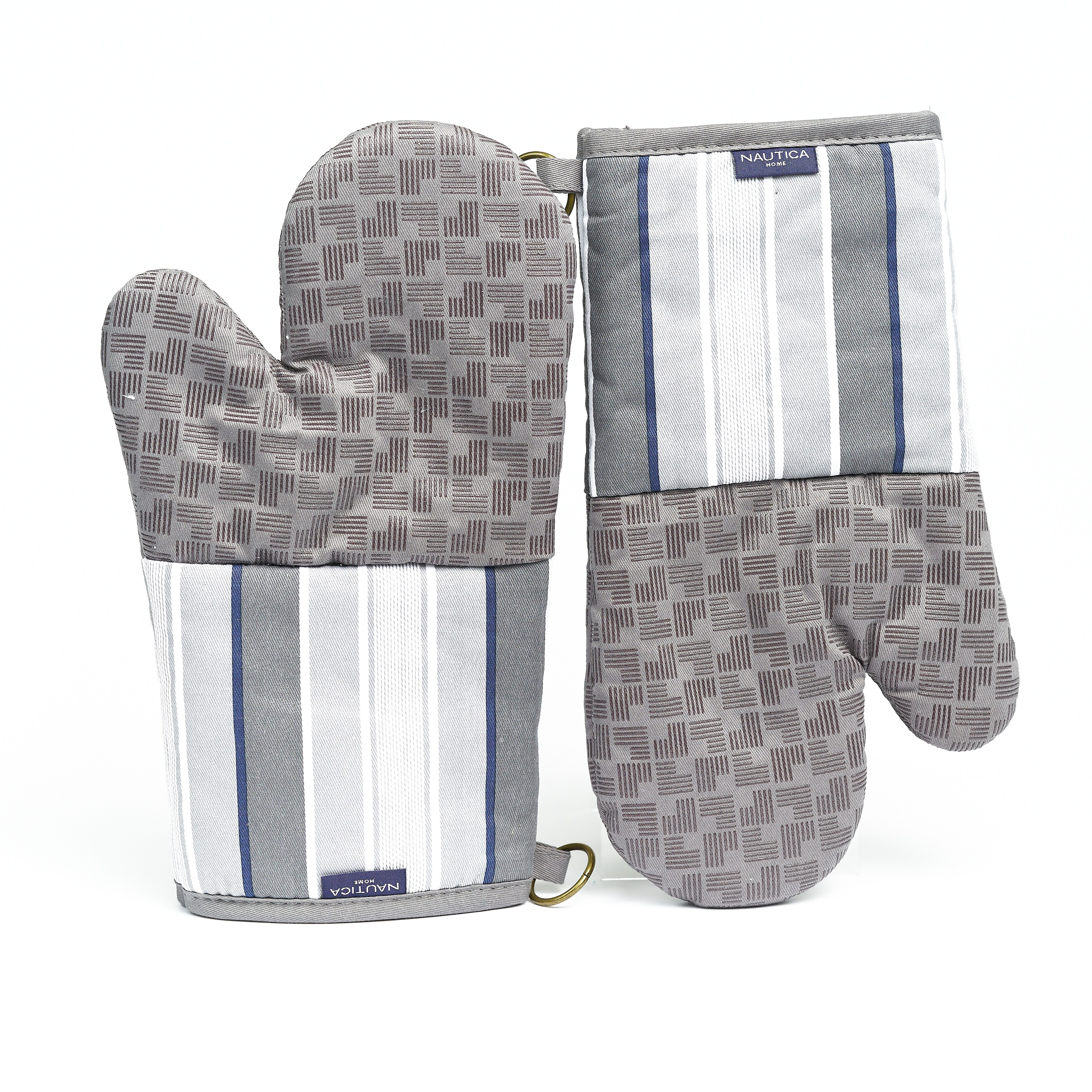 Nautica Home Navy Striped 100% Cotton Oven Mitts with Silicone Grip (Set of 2)