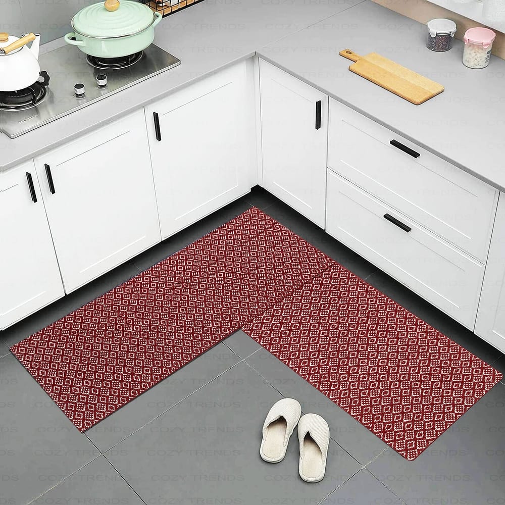 Anti-Fatigue Standing Cushioned Kitchen Bath Mats [Set of 2] Cotton Hand Woven Waterproof Non-Slip-Office, Sink, Laundry