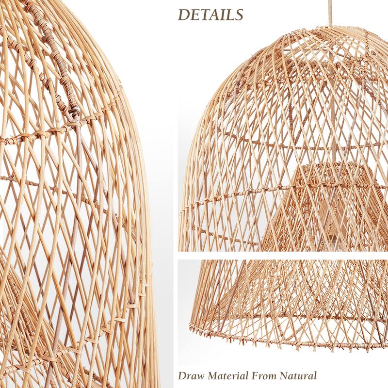 Santa Barbara Rattan Pendant Light - Natural Dome 1-Light Handwoven Light Fixture For Modern, Coastal, Farmhouse Room Decor