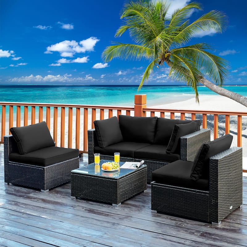 5 Pieces Patio Furniture Set Rattan Outdoor Sectional Conversation Set