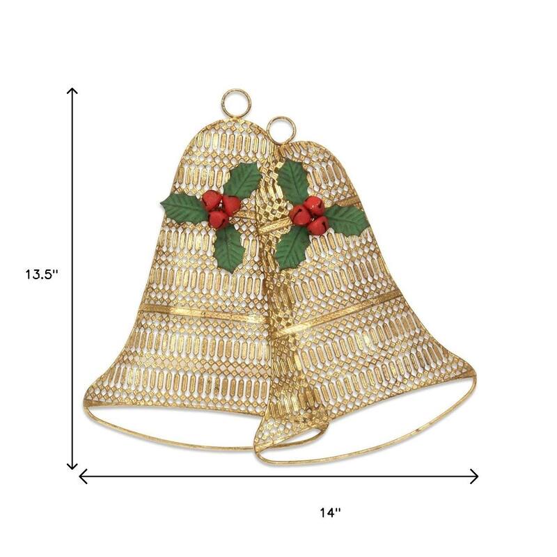 HomeRoots 14" X 14" Gold Metal Christmas Bells Hanging Dimensional Sculpture