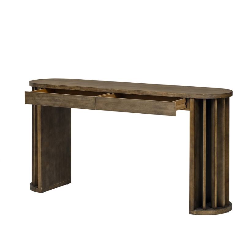 Modern Console Table Oak Veneer Sofa Table Entryway Table with 2 Drawers, for Entrances, Hallways and Living Rooms
