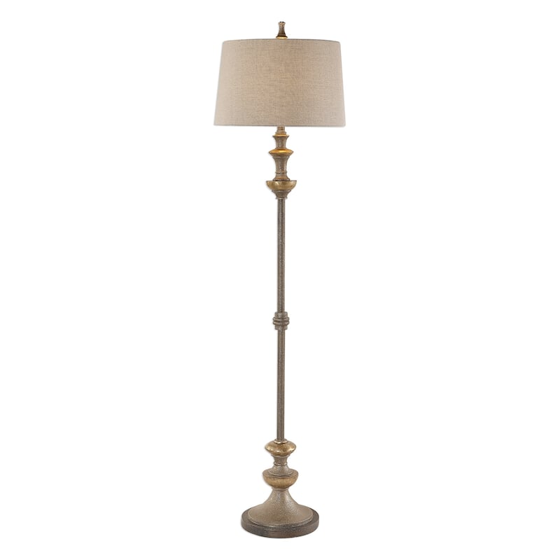 Burnished Standing Tall Floor Lamp with Cream Tapered Shade - 66.5" - Silver