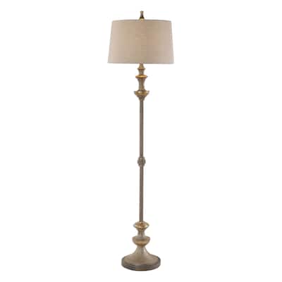 Burnished Standing Tall Floor Lamp with Cream Tapered Shade - 66.5" - Silver
