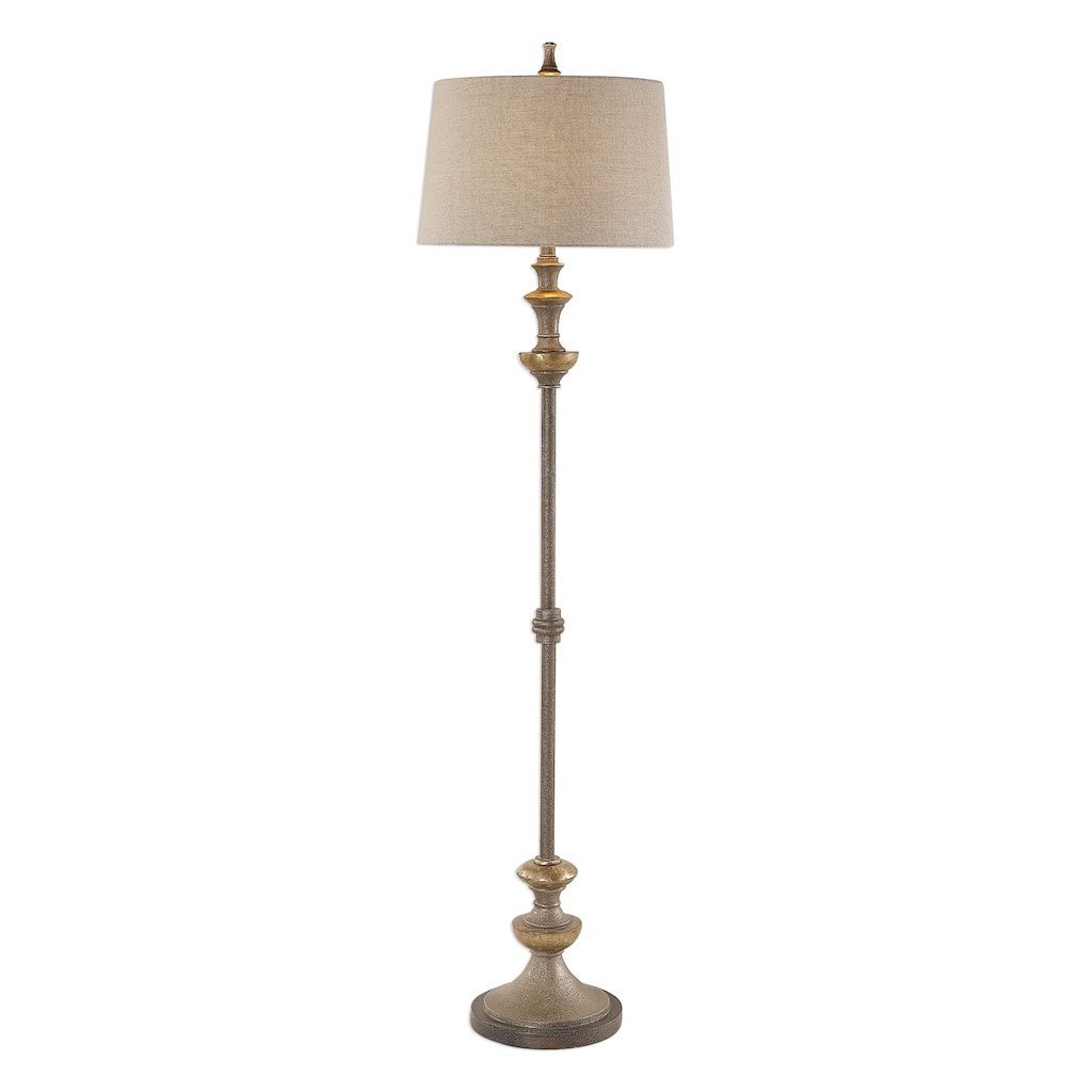 Burnished Standing Tall Floor Lamp with Cream Tapered Shade - 66.5" - Silver