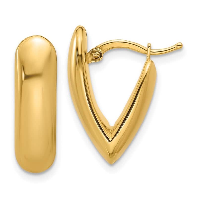 Curata 14k Yellow Gold Polished 22x13mm V Shape Hoop Earrings
