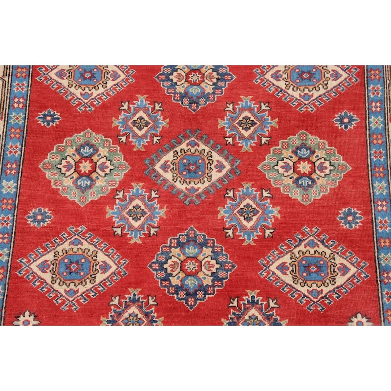 Geometric Kazak Rug Hand-Knotted Bedroom Wool Carpet - 5'2" x 7'0"
