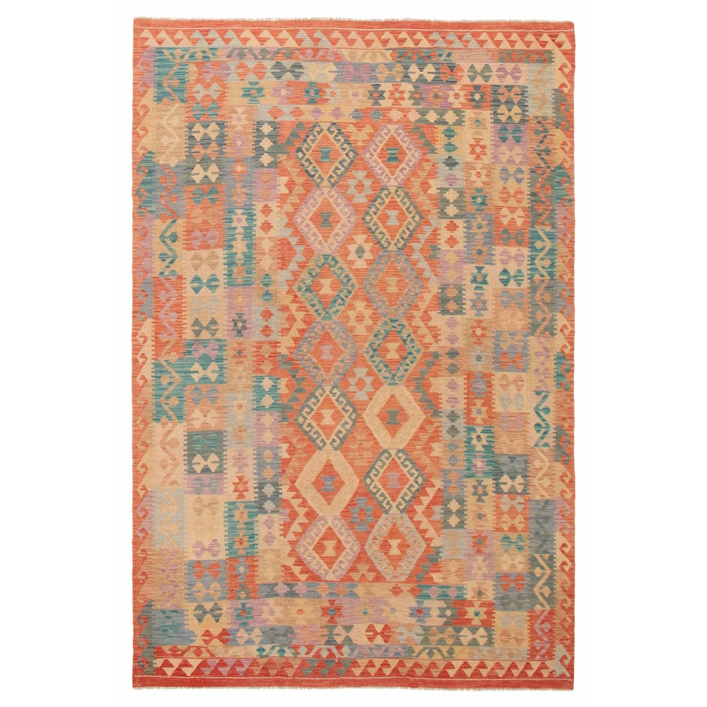 ECARPETGALLERY Flat-Weave Bold and Colorful Copper Wool Kilim - 6'7 x 9'10