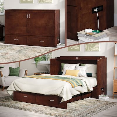 AFI Raleigh Queen Solid Wood Murphy Bed Chest with Mattress