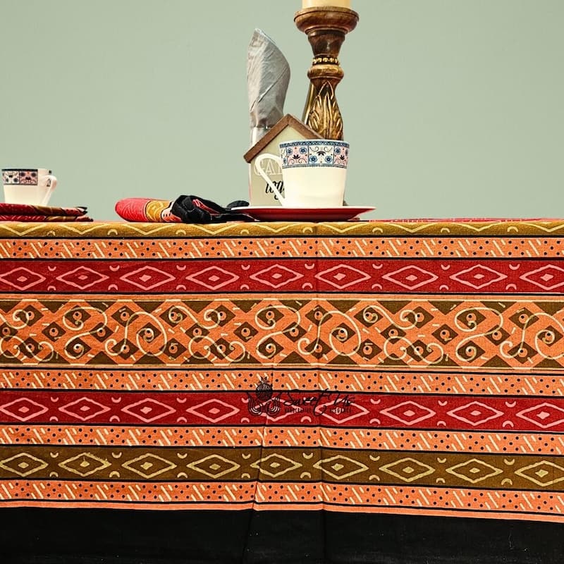 Cotton Block Print Luxurious Geometric Tablecloth Collection