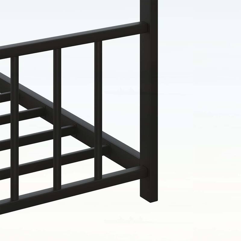 Platform Bed with LED light strips,roof-shaped iron frame,and low profile design for safety and style