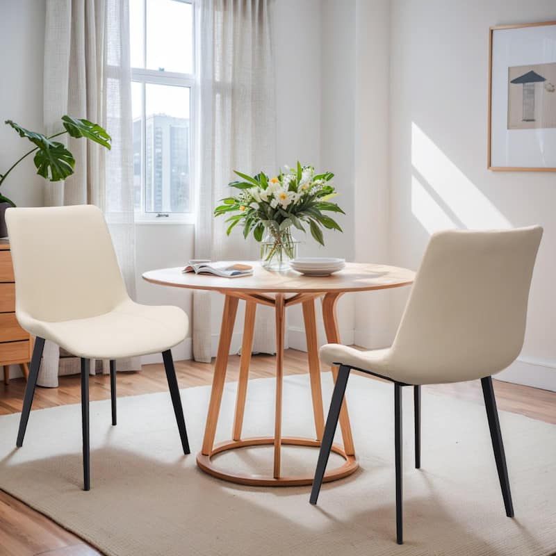 Beige PU Leather Dining Chair with Metal Legs, Modern Upholstered Chair Set of 4 for Kitchen, Restaurant, Living, Meeting Room