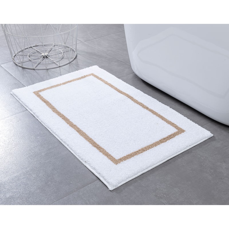 Anti Slip Bath Mat 21x 34 Soft Microfibre Polyester, Highly Absorbent, Machine Washable Bathroom Rug. - WHITE