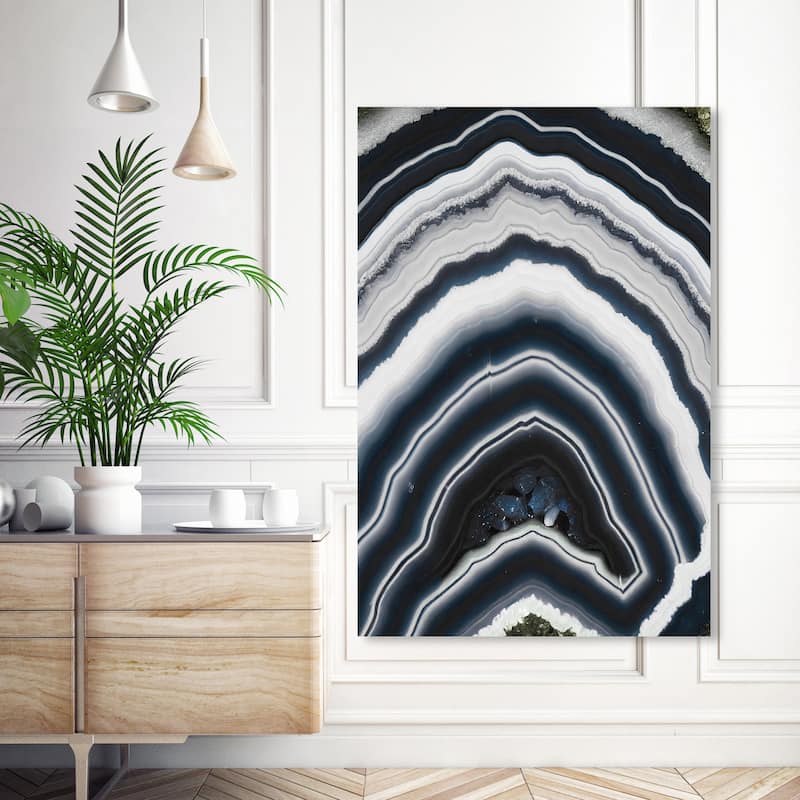 Wynwood Studio Canvas Abstract Marbled Geode Glassed Black and Light Gray Modern & Contemporary Wall Art Canvas Print - 54 x 36