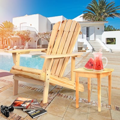 Adirondack Chair Solid Wood Outdoor Patio Furniture for Backyard, Garden, Lawn, Porch - Natural