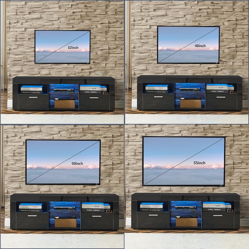 Black 51" TV Stand with LED & Drawers for TVs Up to 55"