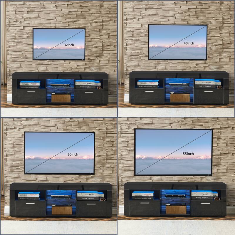 Modern 51-in Glass Shelf Storage TV Stand for TVs up to 69-in with LED Light