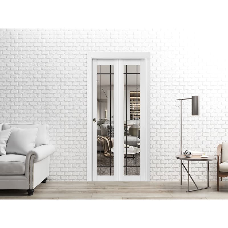 Bi-fold Doors 36 x 80 Lucia 2266 White Silk Clear Glass Sturdy Tracks