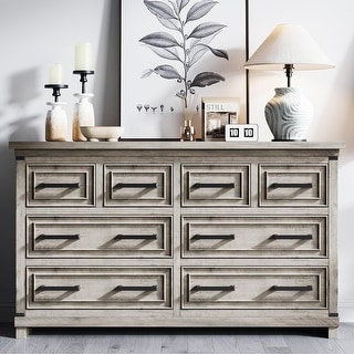 8 Drawers Dresser Chests for Bedroom, 55" Wide Wood Rustic Chest of Drawers