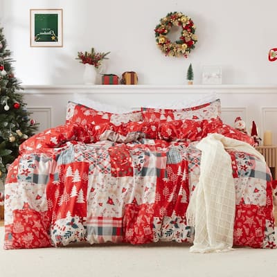 Christmas Holiday Patchwork Duvet Cover and Pillow Shams Set, Bedding Set