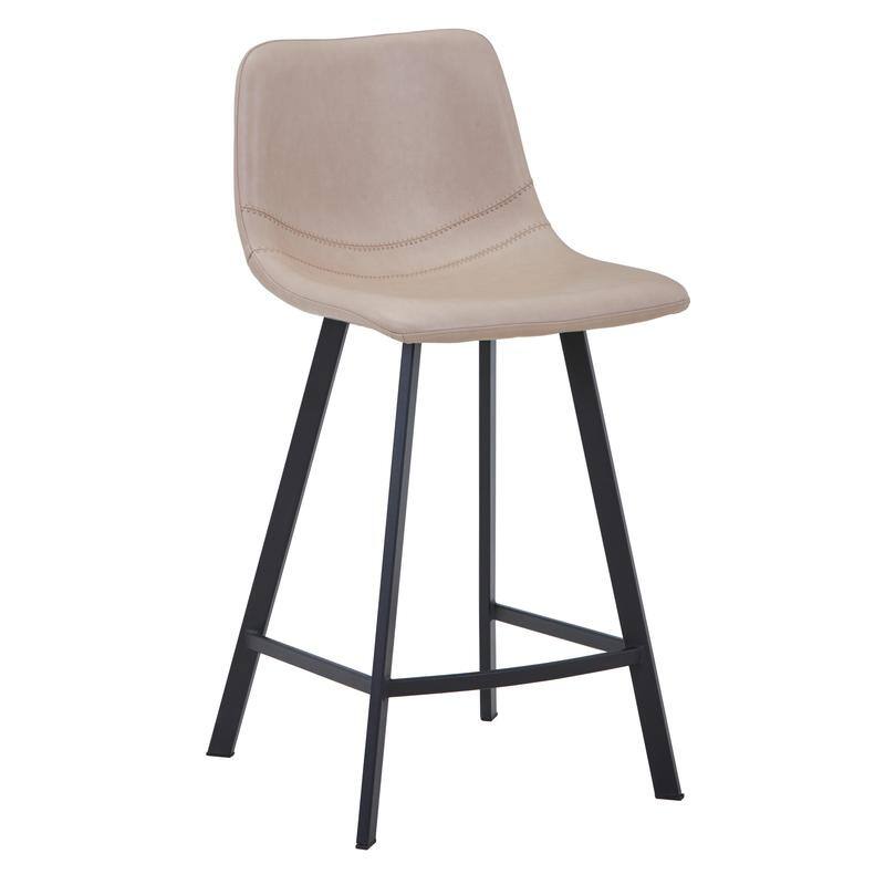 Elland Modern Minimalist Leather Upholstered Bar Stool with Accent Black Metal Base and Back Support for Home Bar or Kitchen - Taupe