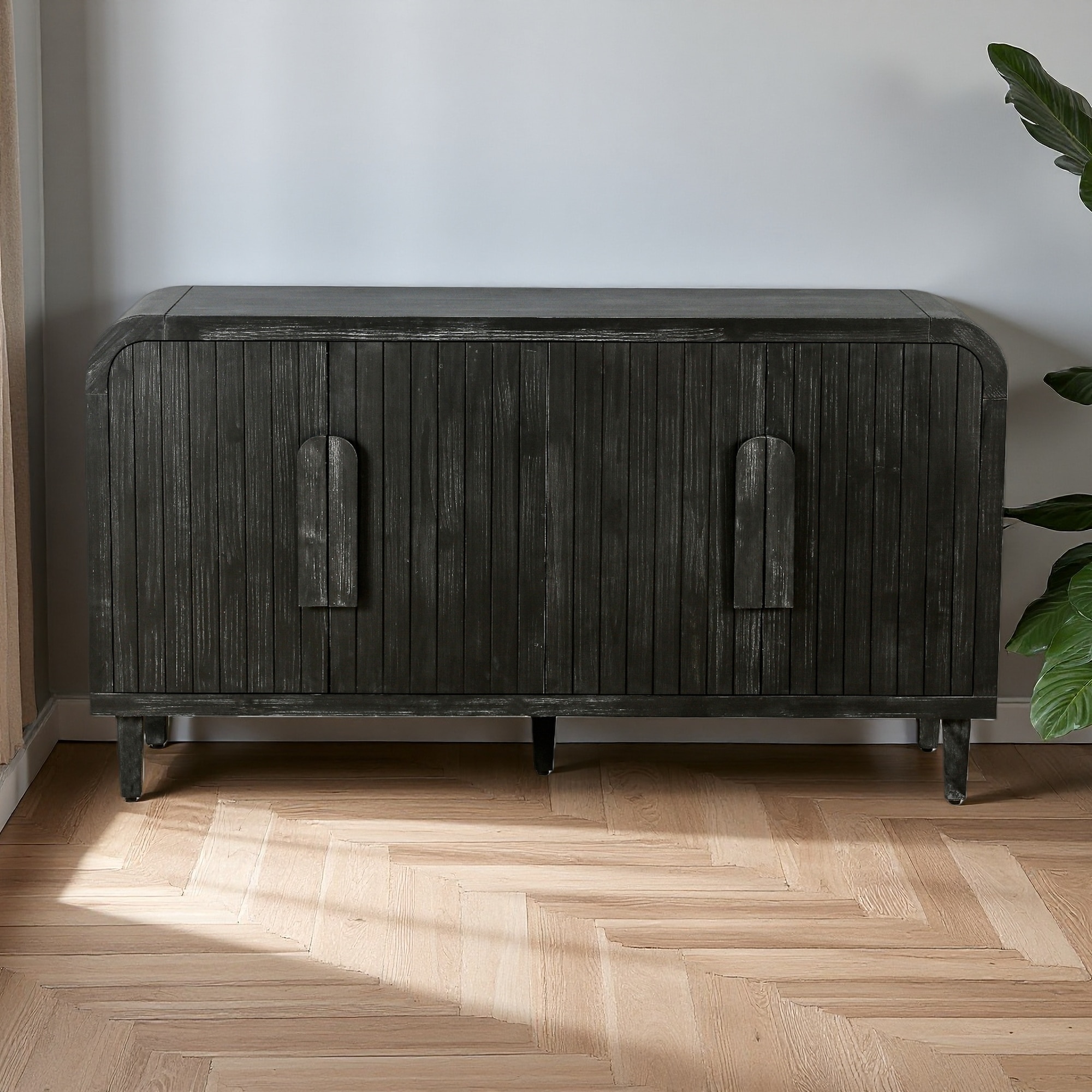 Farmhouse Vintage Sideboard with Curved Design and Carved Doors