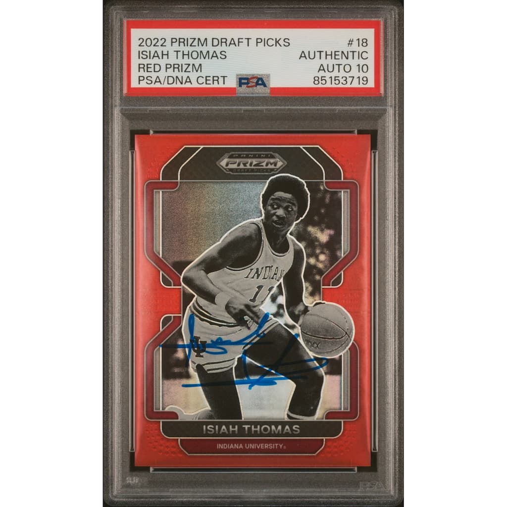 Isiah Thomas 2022 Panini Prizm DP Red Signed Card #18 Auto Graded PSA 10 131/299 - 8'6" x 11'6"