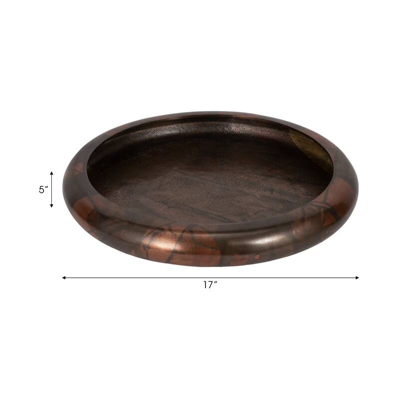Decorative Round Shallow Bowl for Home Decor - 25", Bronze and Copper