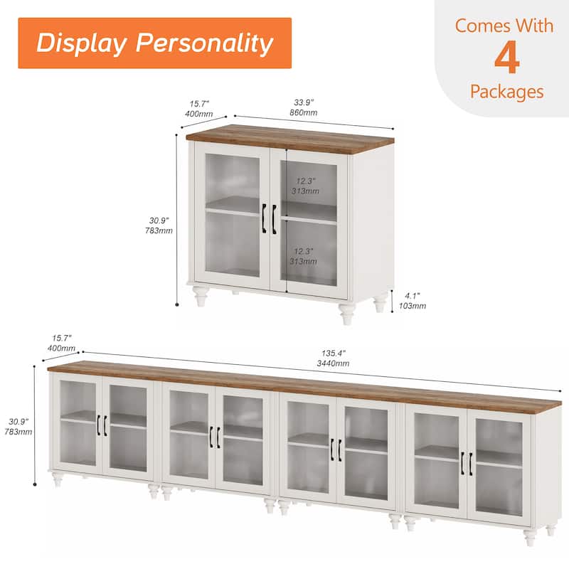 TV Stand with Glass Doors, TV Console Table TV Cabinet