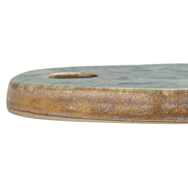 Matte Stoneware Cheese Board with Leather Tie - 13.8"L x 8.3"W x 0.5"H