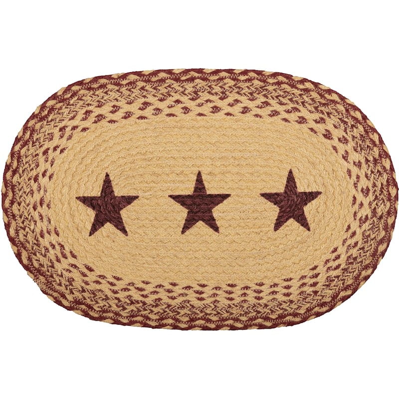 Burgundy Tan Jute Placemat Stencil Stars Set of 6 12x18 - Placemat 12x18