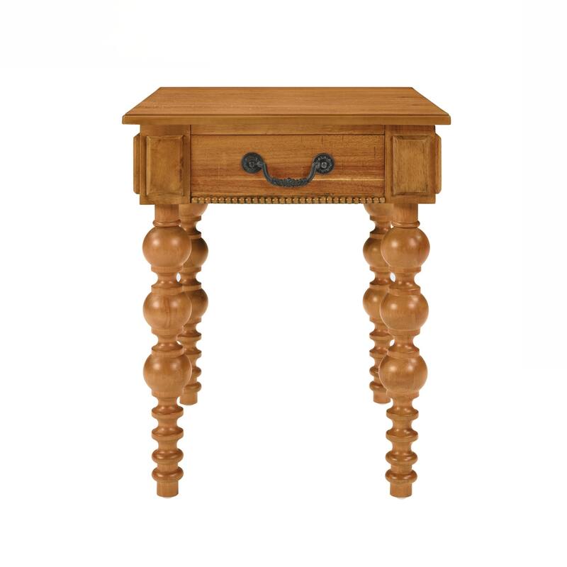 Solid Wood End Table with Drawer, Easy Assembly Vintage Narrow Sofa Side Table for Living Room