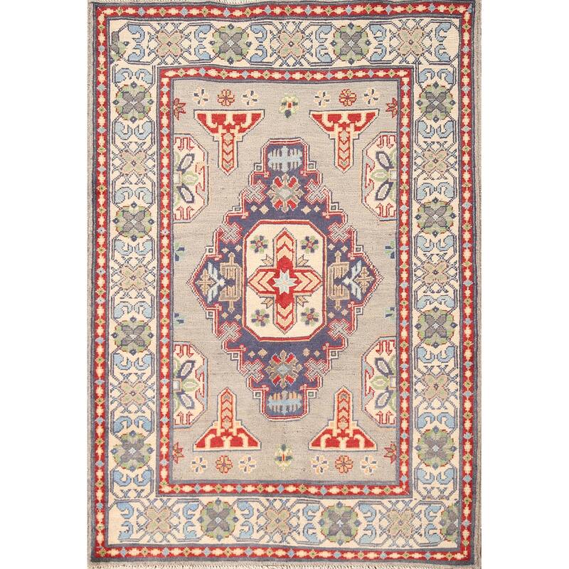 Traditional Grey Kazak Rug Handmade Wool Carpet - 3'5"x 5'0"