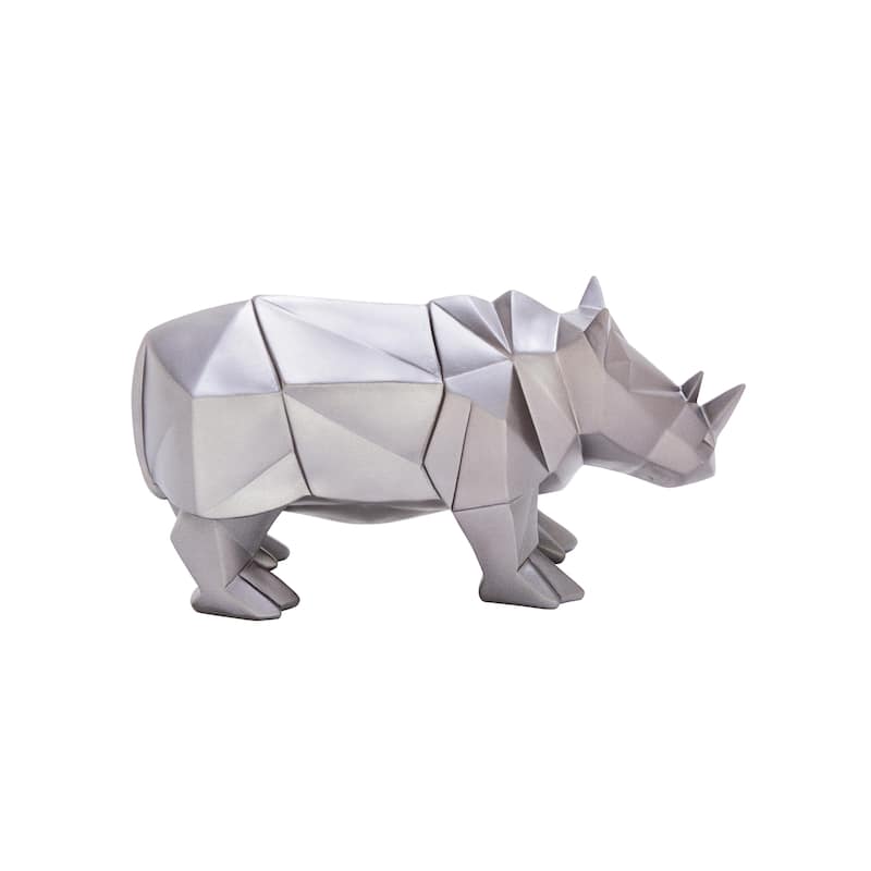 Polystone Rhino Decorative Sculpture - Silver - CosmoLiving by Cosmopolitan